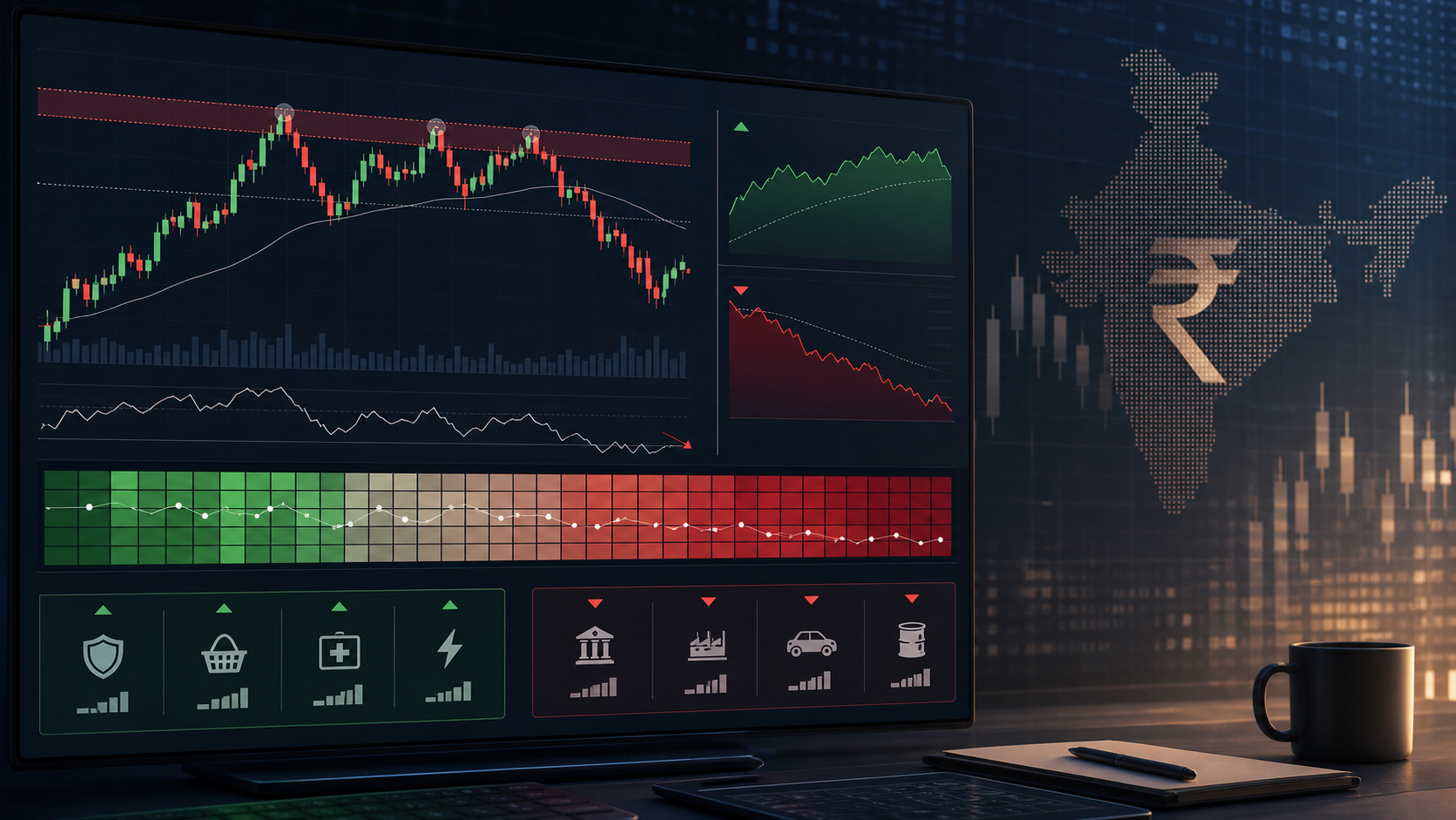 Post-market analysis dashboard showing Nifty rejection near resistance and weakening market breadth on 2026-06-10