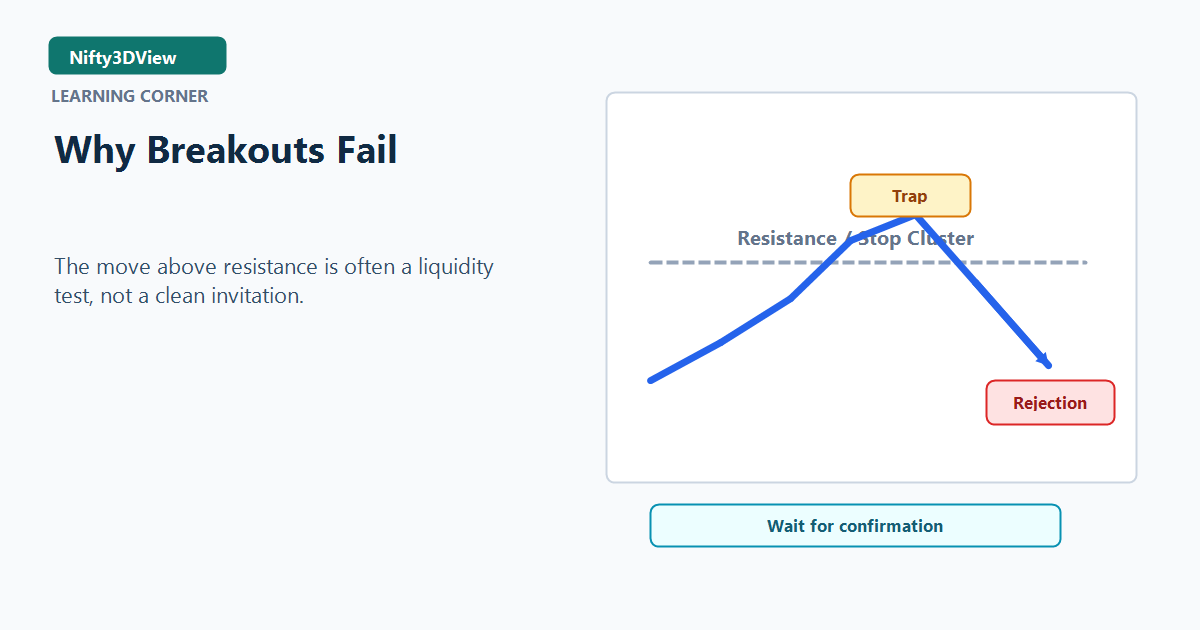 Diagram showing a breakout above resistance, a trap zone and rejection back below the level.